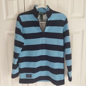 Lauren Ralph Lauren petite S 1/4 zip long sleeve pullover blue striped ,marine